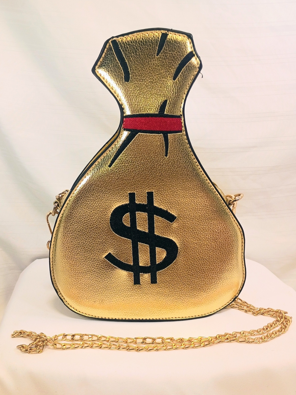 NWOT Y2K Statement Crossbody Gold Metallic Money Bag  Purse Novelty Dollar Sign